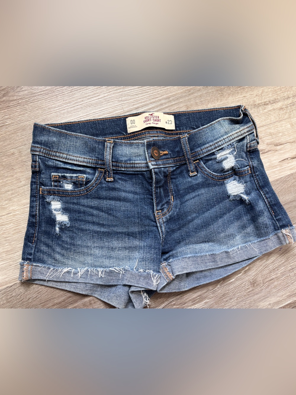 Hollister Distressed Dark Blue High-Rise Denim Shorts